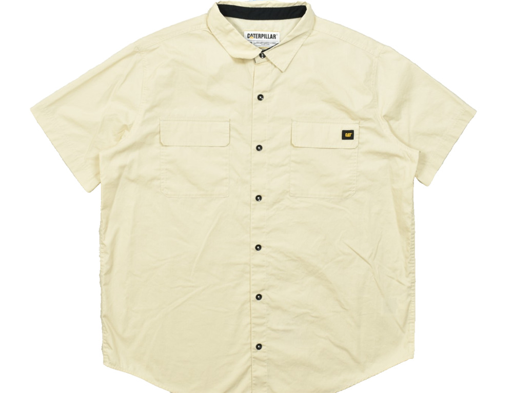 Caterpillar CAT Men's 2XL Short Sleeve Button Down Work Shirt Beige Cotton Blend